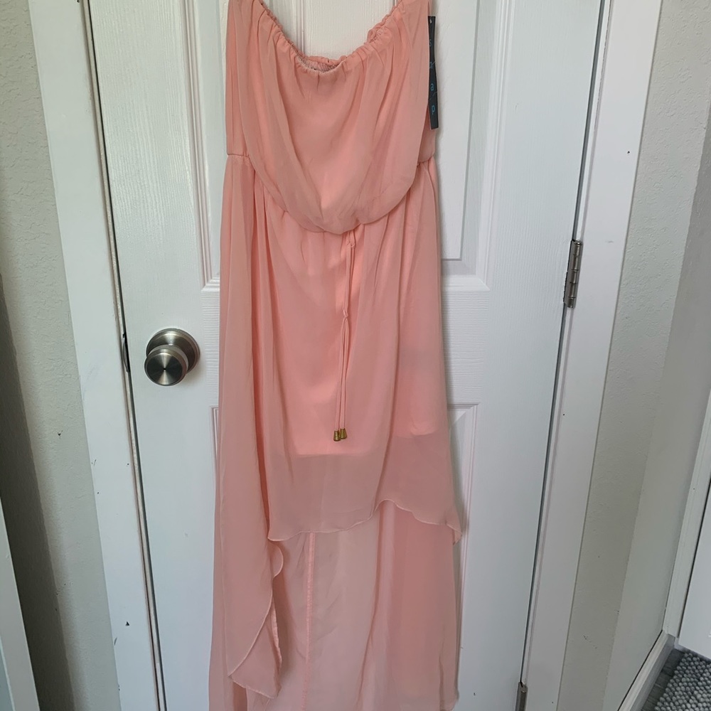 Peach/pink high-low chiffon strapless dress
